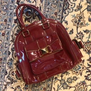 Red patent leather Betsey Johnson purse with gold